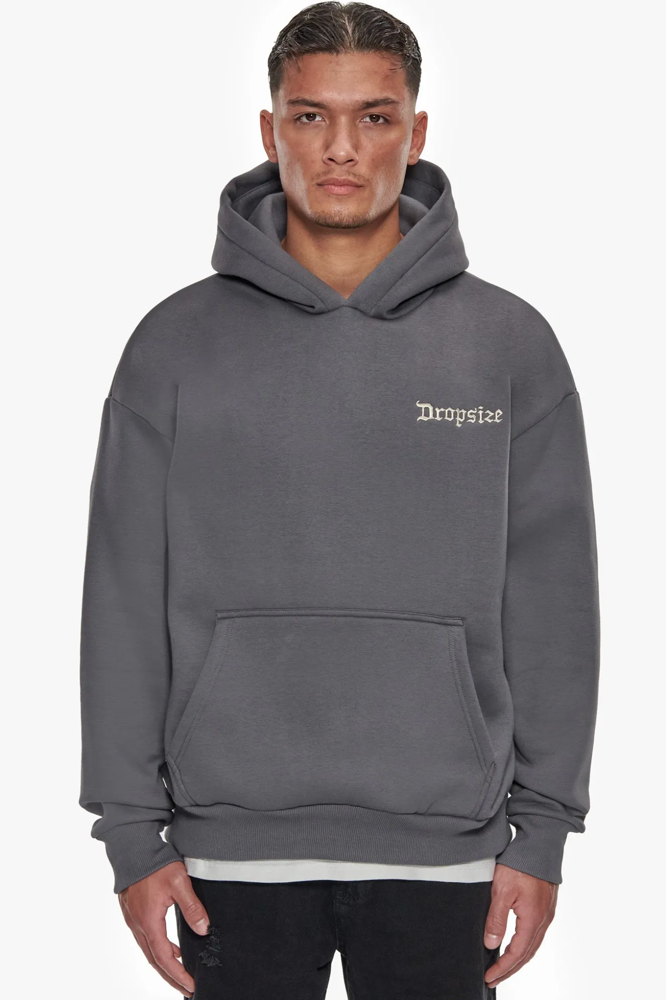 HEAVY OVERSIZE EMBO HOODIE GRAY / CREAM