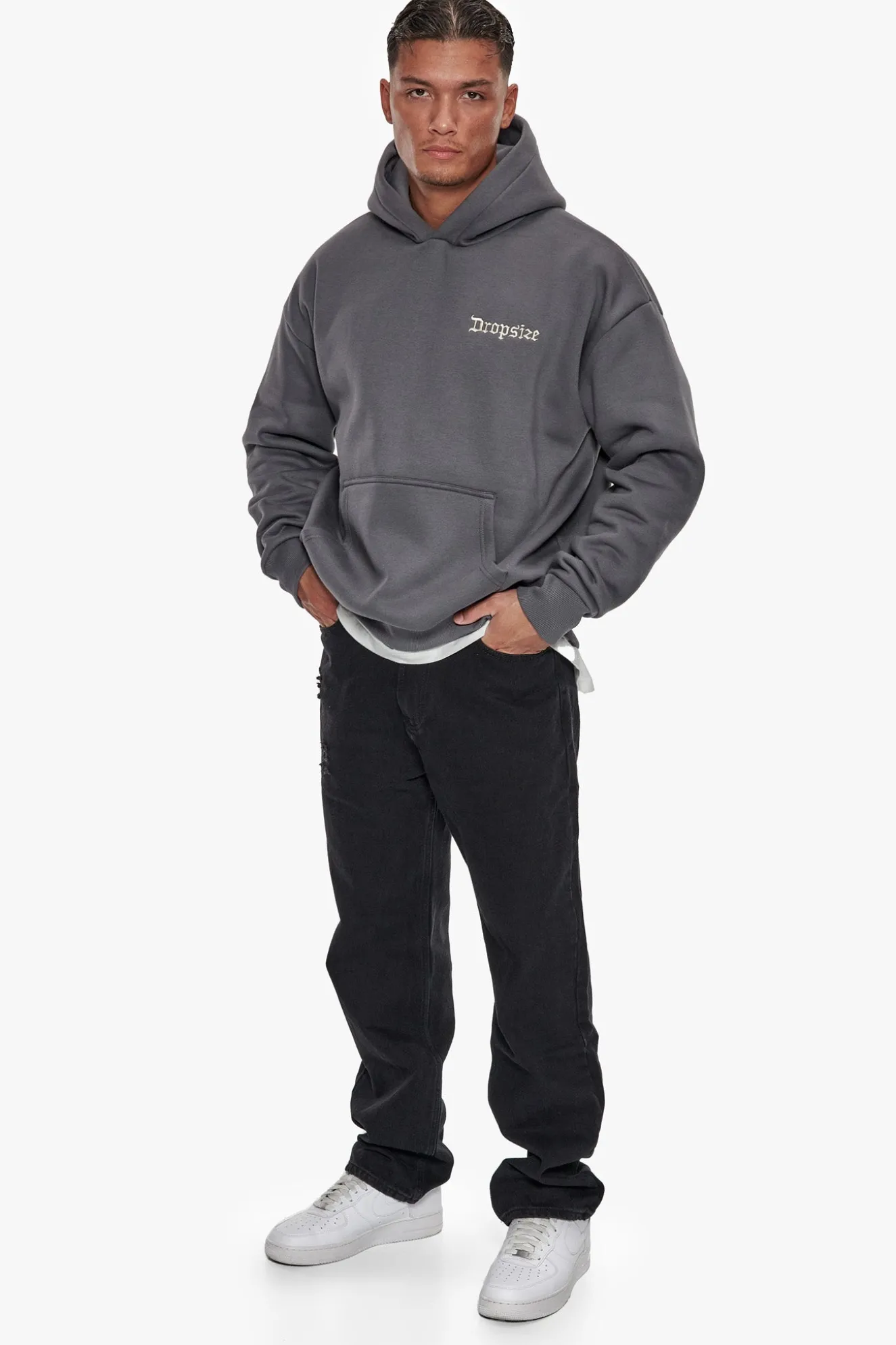 HEAVY OVERSIZE EMBO HOODIE GRAY / CREAM