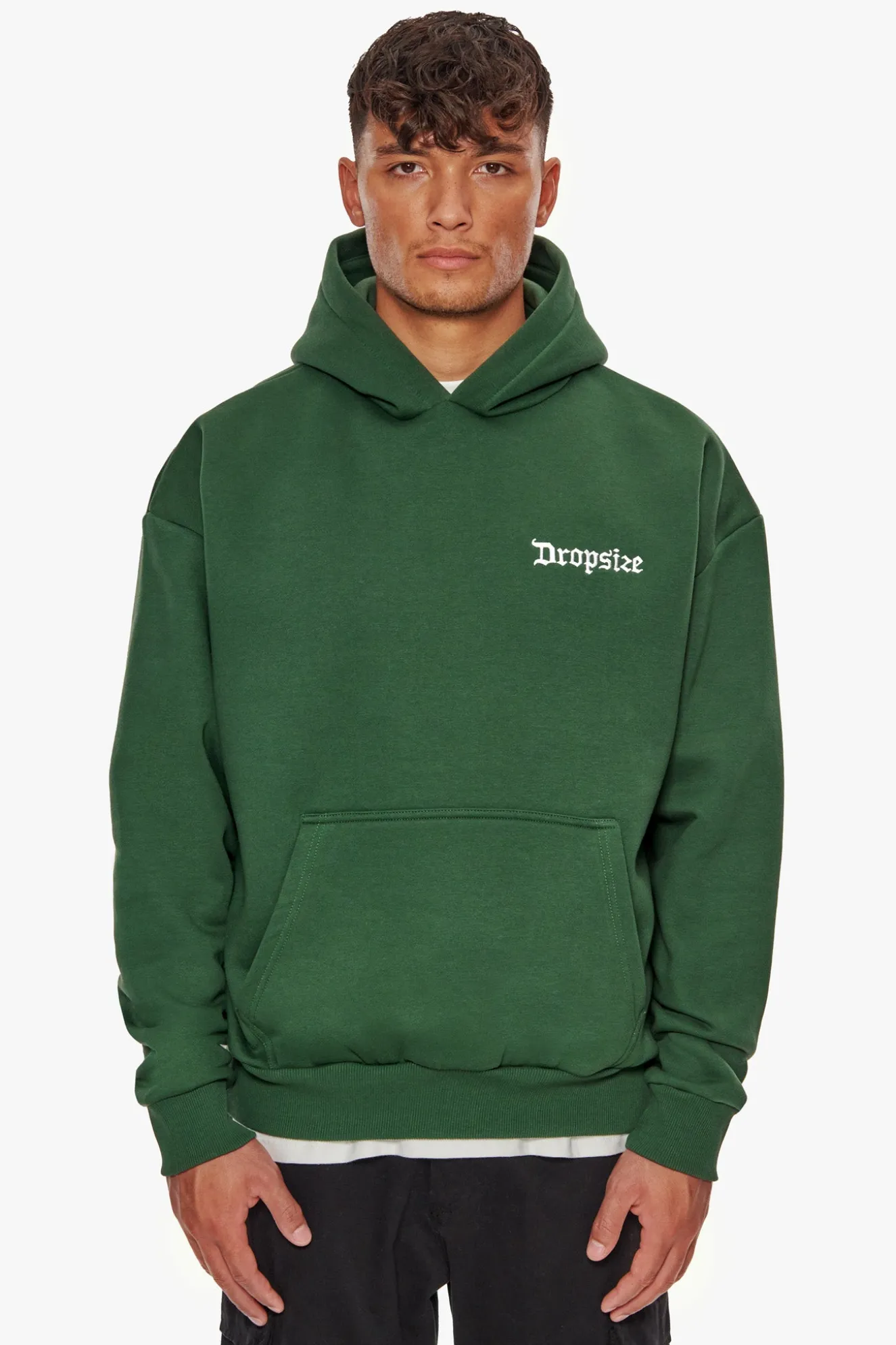 HEAVY OVERSIZE EMBO HOODIE DARK GREEN