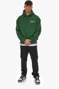 HEAVY OVERSIZE EMBO HOODIE DARK GREEN
