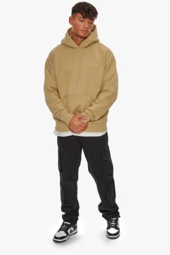 HEAVY OVERSIZE EMBO HOODIE LIGHT BROWN
