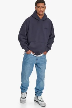 HEAVY OVERSIZE EMBO HOODIE WASHED NAVY