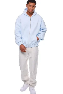 HEAVY OVERSIZE EMBO ZIP HOODIE ICE MELT