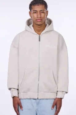 HEAVY OVERSIZE EMBO ZIP HOODIE WHITE ONYX