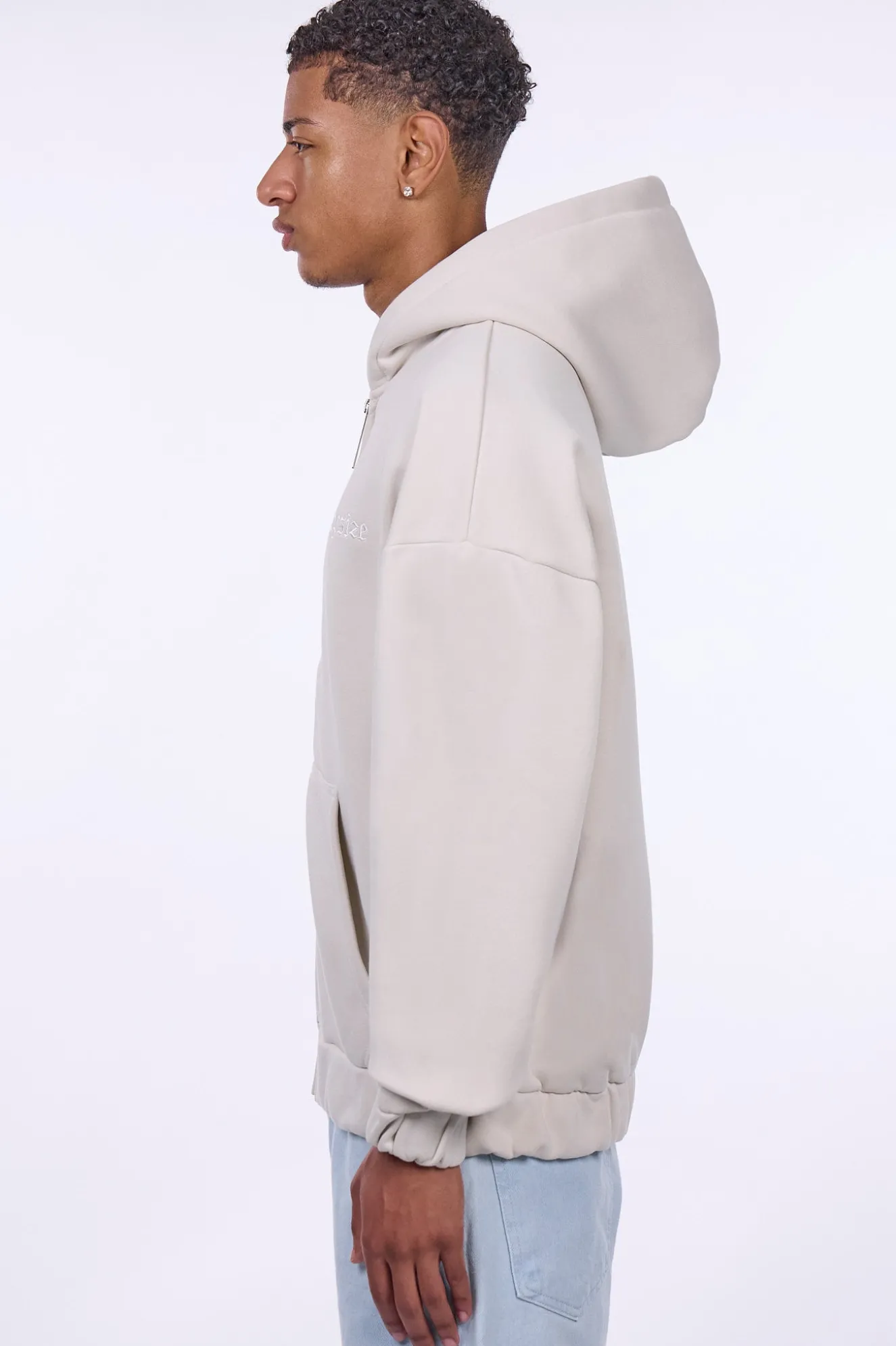 HEAVY OVERSIZE EMBO ZIP HOODIE WHITE ONYX
