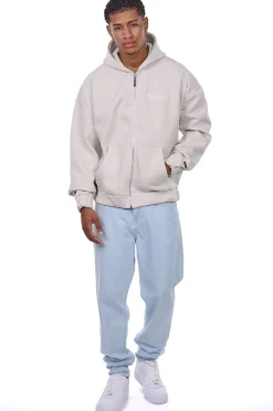 HEAVY OVERSIZE EMBO ZIP HOODIE WHITE ONYX