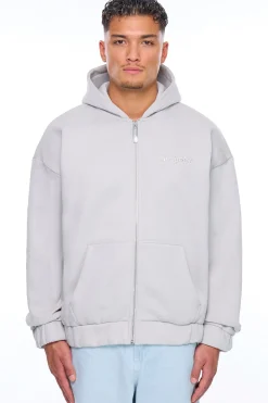 HEAVY OVERSIZE EMBO ZIP HOODIE VAPOR BLUE