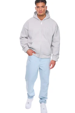 HEAVY OVERSIZE EMBO ZIP HOODIE VAPOR BLUE