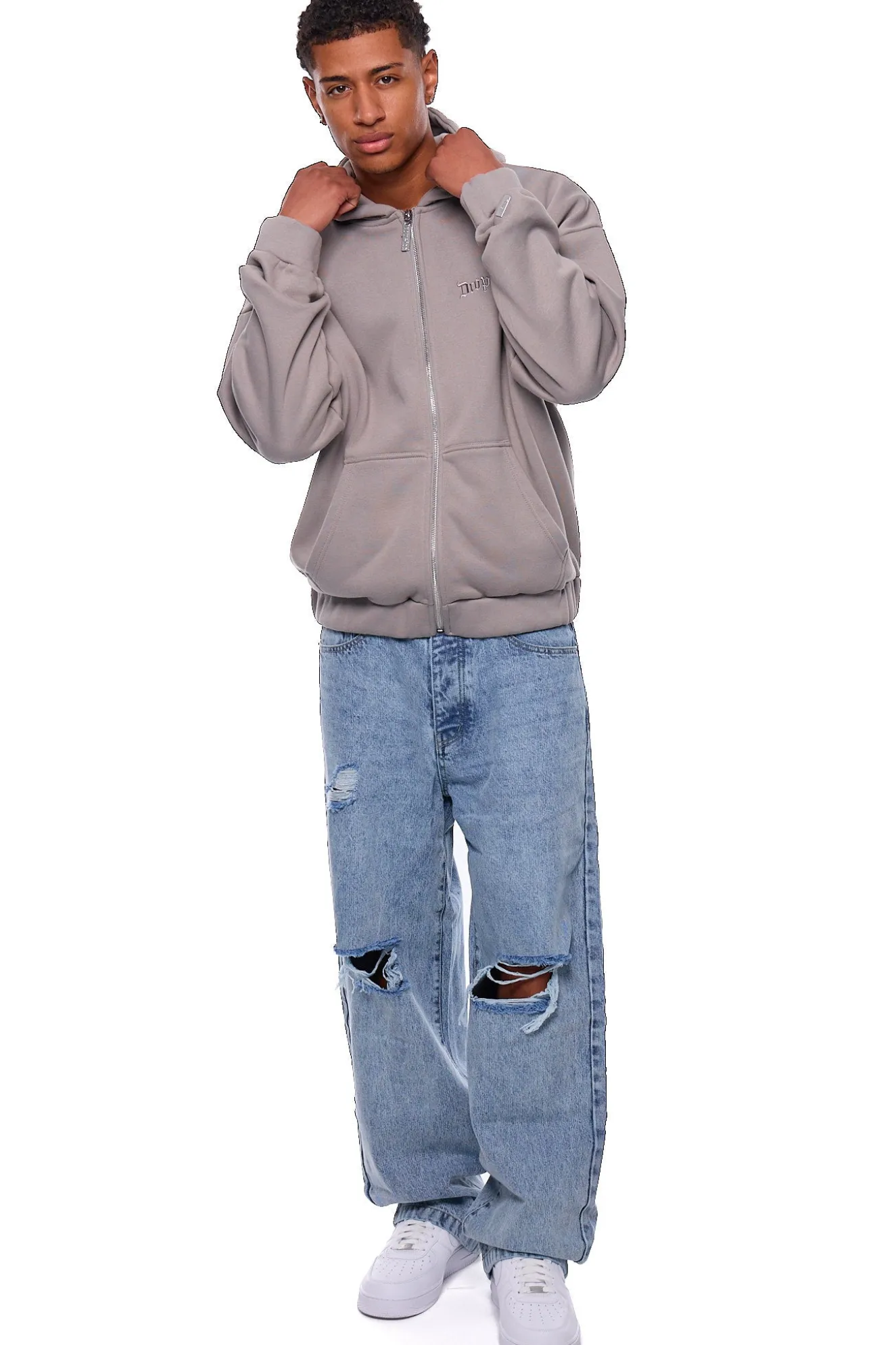 HEAVY OVERSIZE EMBO ZIP HOODIE WET WEATHER