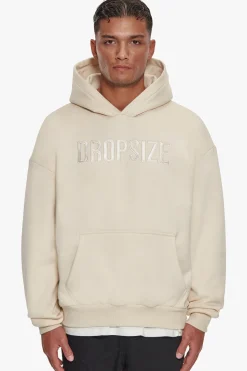 HEAVY OVERSIZE FLAT FRONT EMBO HOODIE COCONUT MILK