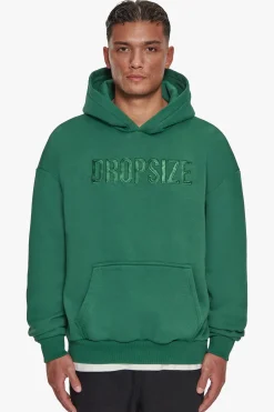 HEAVY OVERSIZE FLAT FRONT EMBO HOODIE WASHED GREEN