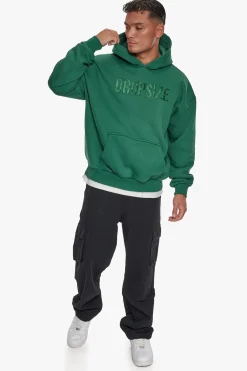 HEAVY OVERSIZE FLAT FRONT EMBO HOODIE WASHED GREEN