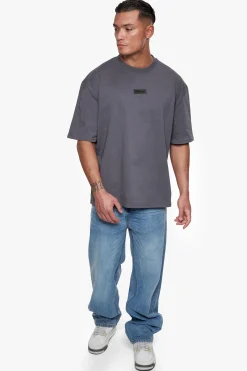 HEAVY OVERSIZE FRONT RUBBER PATCH T-SHIRT STEEL GREY