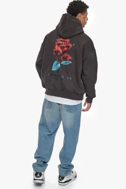 HEAVY OVERSIZE GROW RICH HOODIE WASHED BLACK