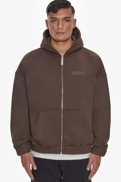 HEAVY OVERSIZE HD PRINT ZIP HOODIE CHOCOLATE