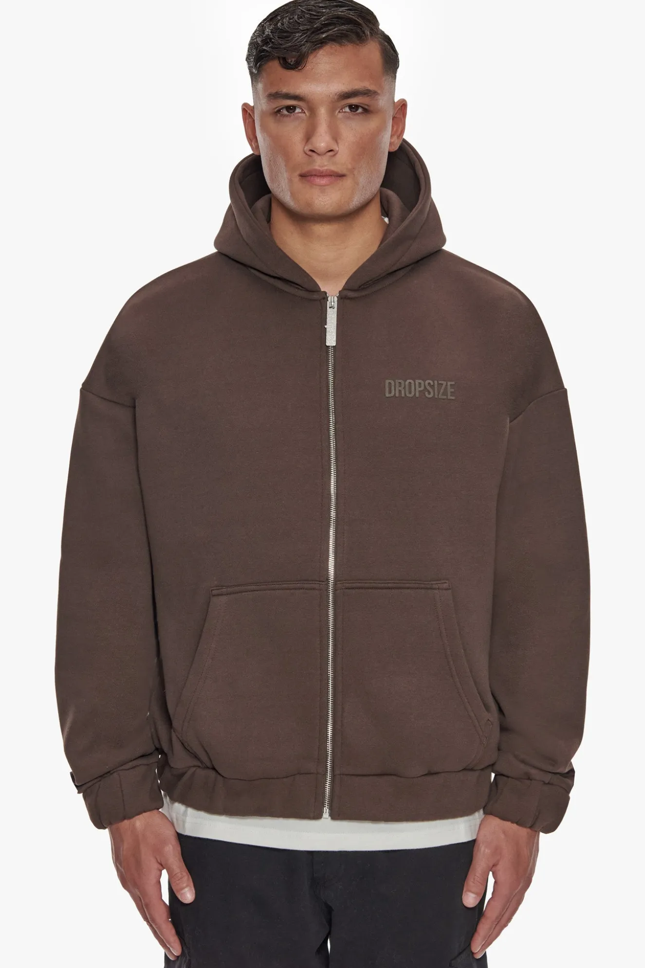 HEAVY OVERSIZE HD PRINT ZIP HOODIE CHOCOLATE