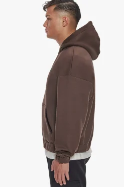 HEAVY OVERSIZE HD PRINT ZIP HOODIE CHOCOLATE