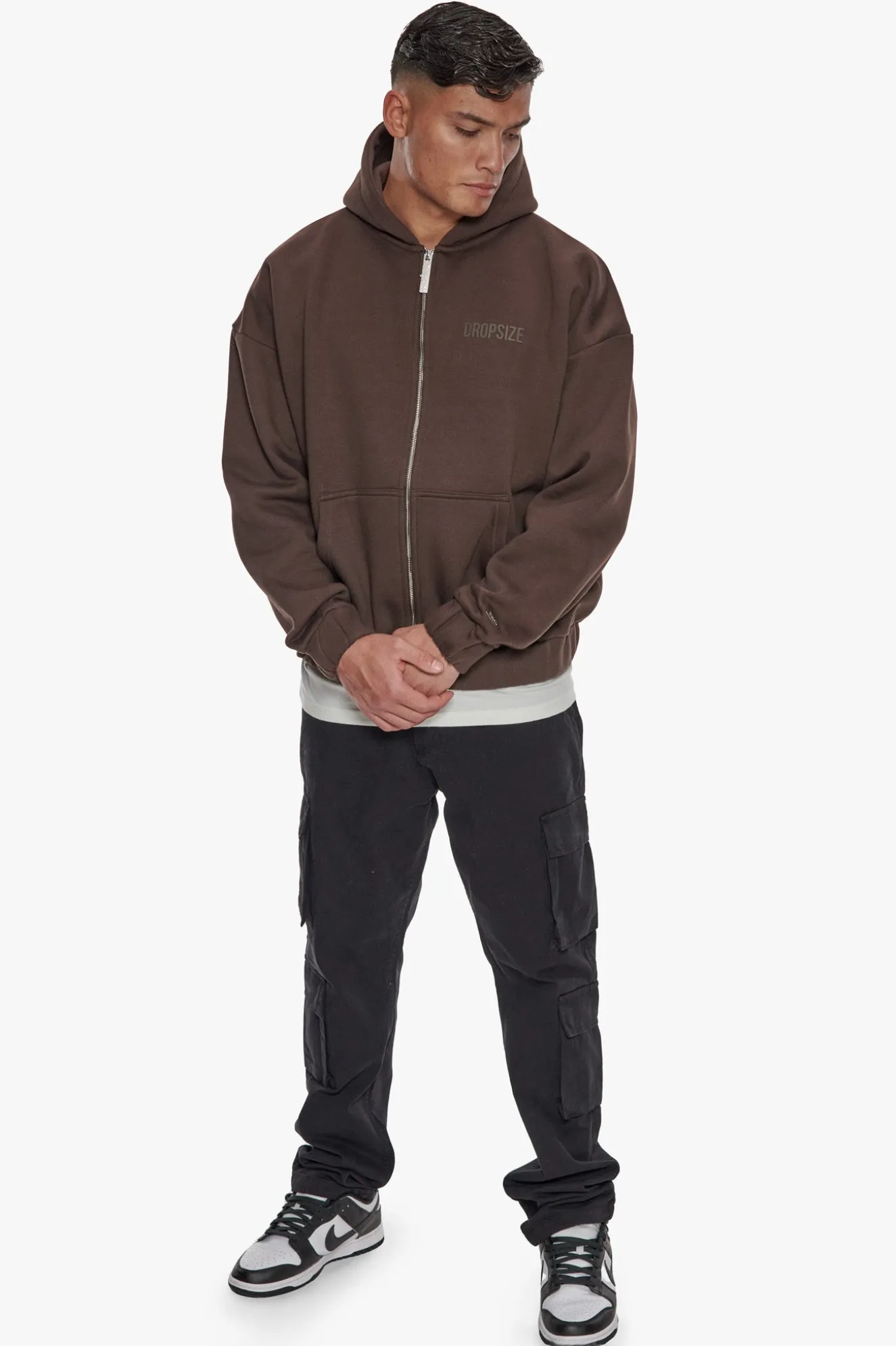 HEAVY OVERSIZE HD PRINT ZIP HOODIE CHOCOLATE