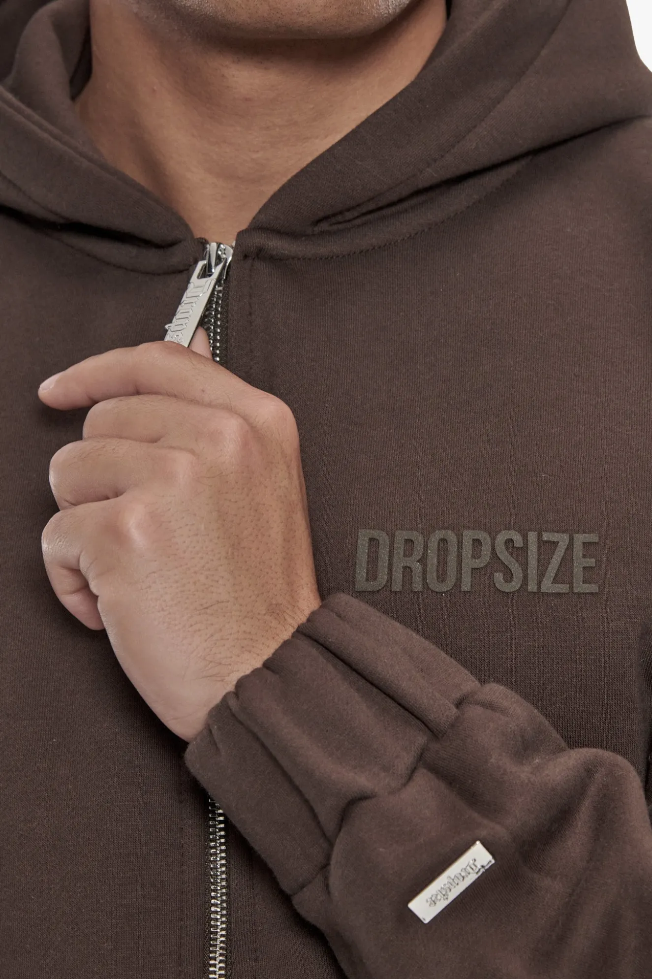 HEAVY OVERSIZE HD PRINT ZIP HOODIE CHOCOLATE