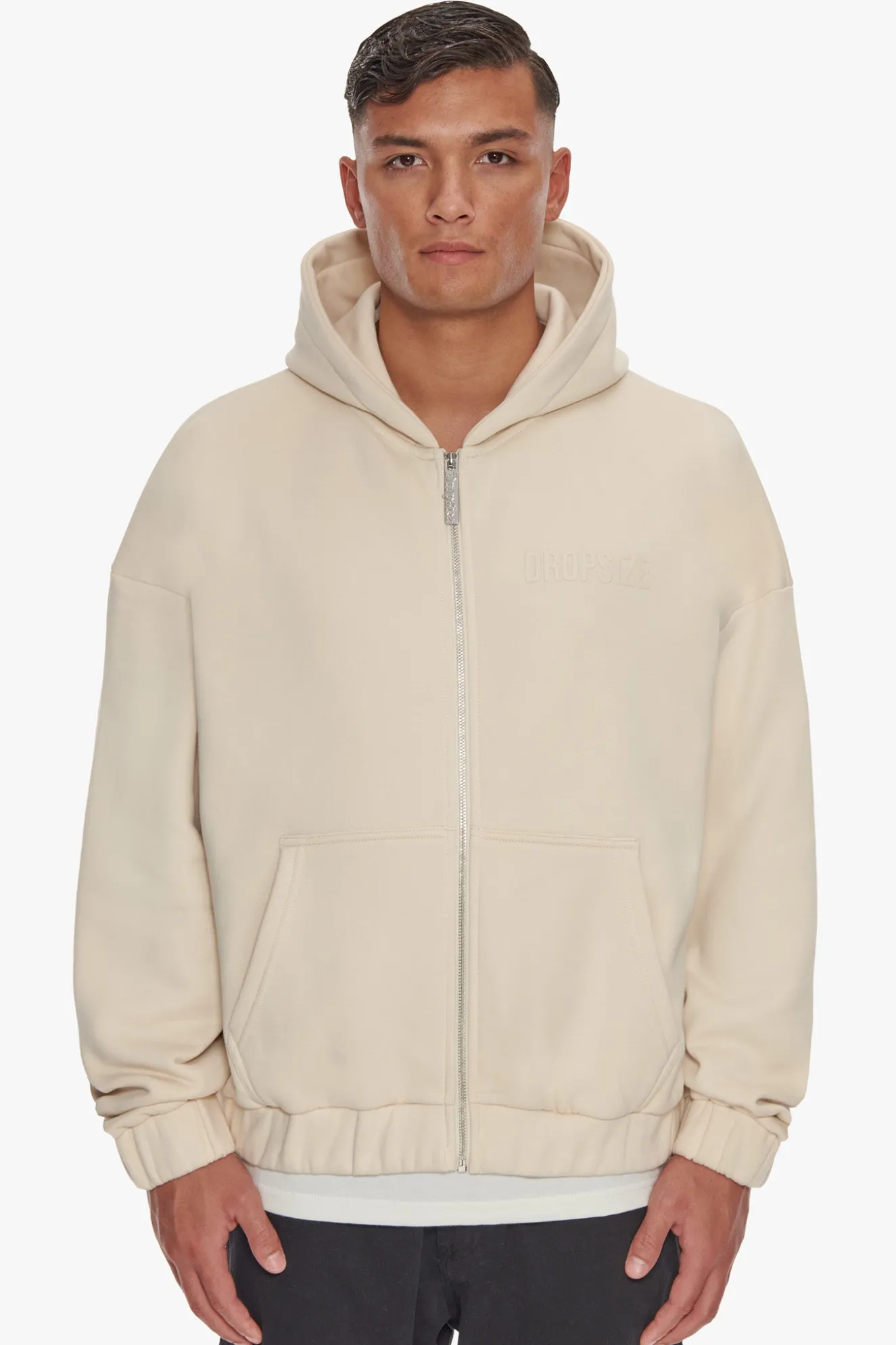 HEAVY OVERSIZE HD PRINT ZIP HOODIE COCONUT