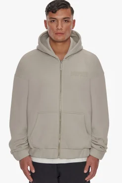 HEAVY OVERSIZE HD PRINT ZIP HOODIE STONE