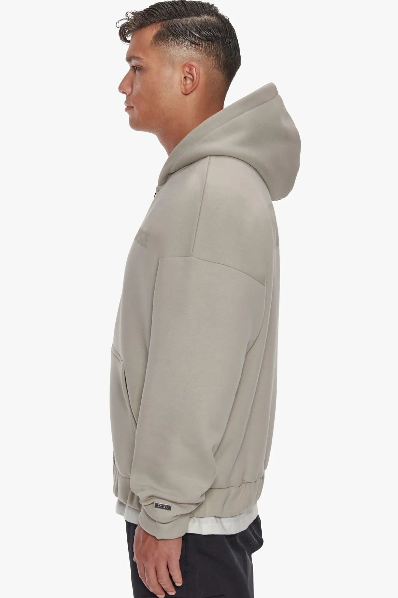 HEAVY OVERSIZE HD PRINT ZIP HOODIE STONE