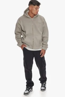 HEAVY OVERSIZE HD PRINT ZIP HOODIE STONE