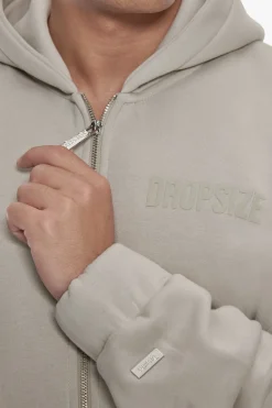 HEAVY OVERSIZE HD PRINT ZIP HOODIE STONE