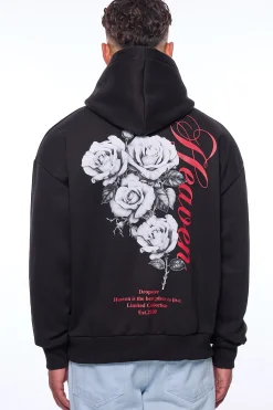 HEAVY OVERSIZE HEAVEN ROSES HOODIE BLACK