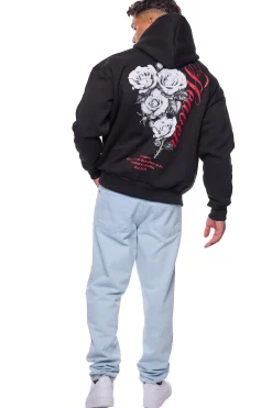 HEAVY OVERSIZE HEAVEN ROSES HOODIE BLACK
