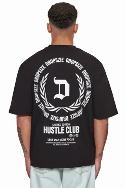 HEAVY OVERSIZE HUSTLE CLUB CIRCLE T-SHIRT BLACK