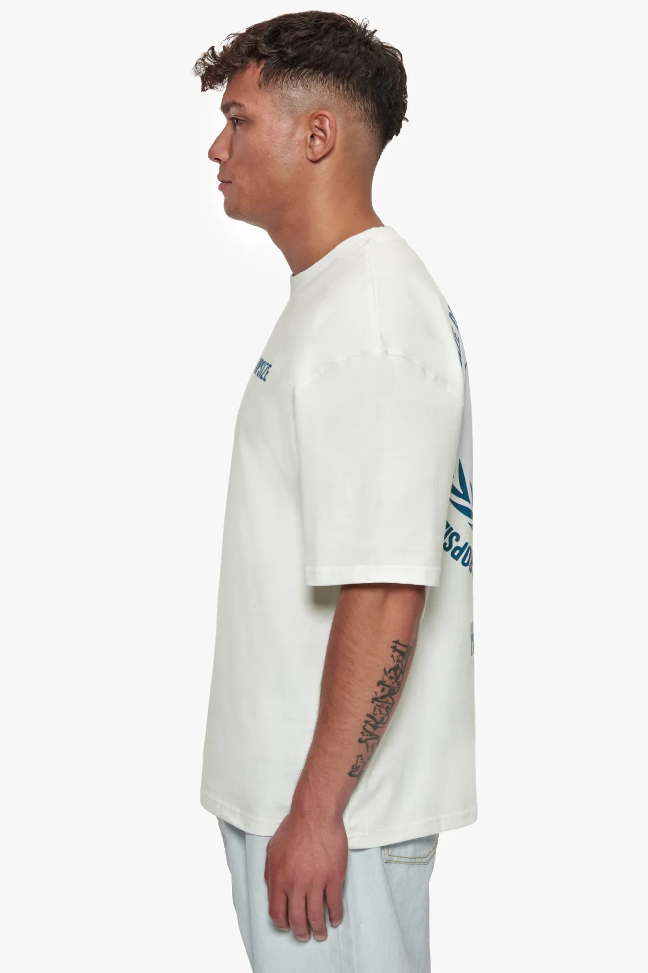 HEAVY OVERSIZE HUSTLE CLUB CIRCLE T-SHIRT CREAM
