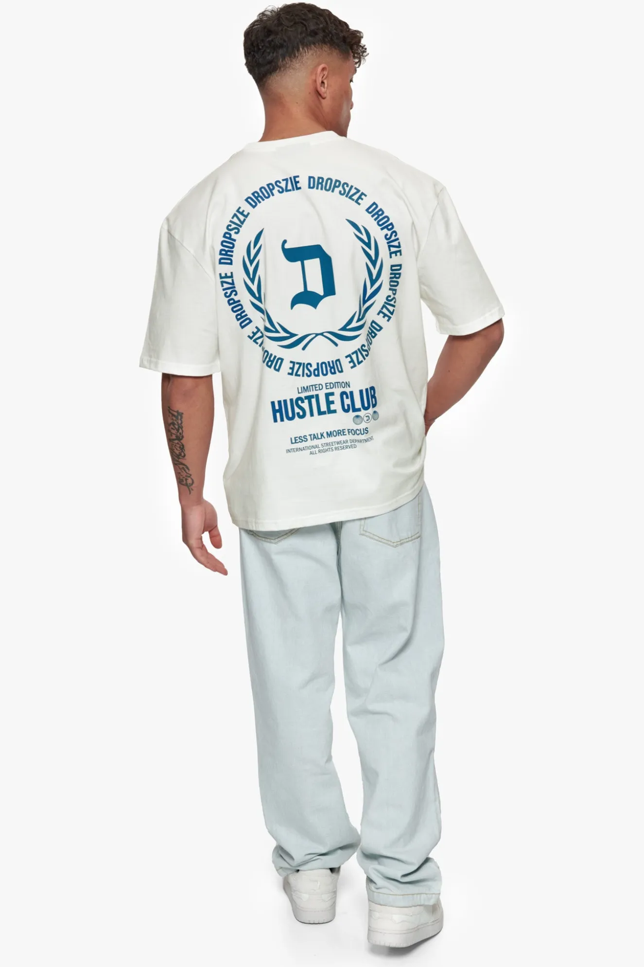 HEAVY OVERSIZE HUSTLE CLUB CIRCLE T-SHIRT CREAM