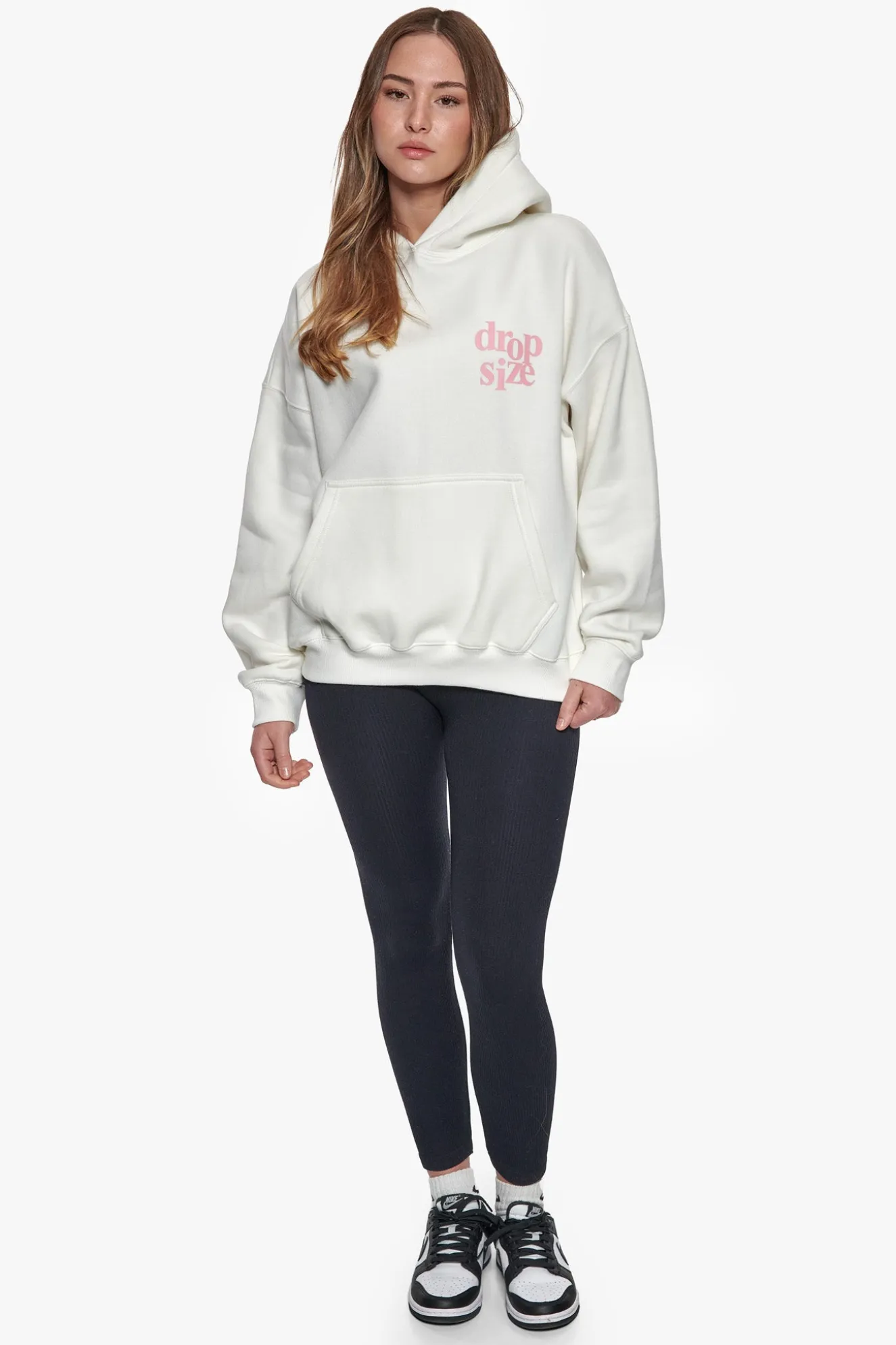 HEAVY OVERSIZE LADIES LETTERS HOODIE CREAM / PINK