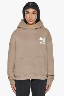 HEAVY OVERSIZE LADIES LETTERS HOODIE SILVER MINK / WHITE