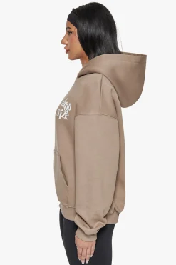 HEAVY OVERSIZE LADIES LETTERS HOODIE SILVER MINK / WHITE