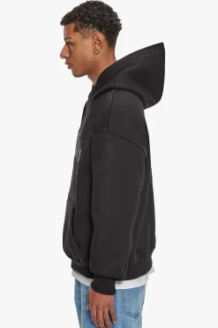 HEAVY OVERSIZE LOGO BUFFER PRINT HOODIE BLACK