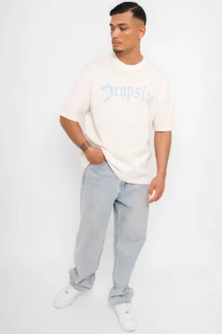 HEAVY OVERSIZE LOGO T-SHIRT CREAM WHITE/ BABY BLUE