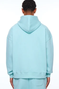 HEAVY OVERSIZE LOGO ZIP HOODIE TURQUOISE
