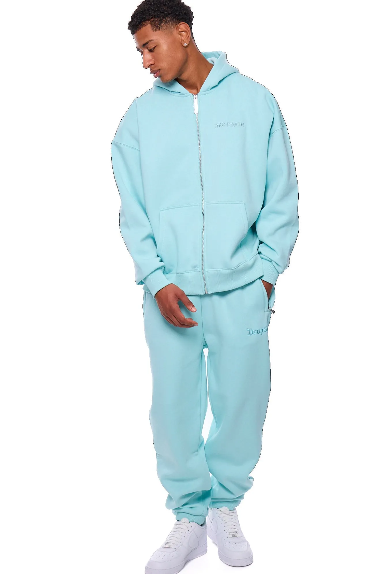 HEAVY OVERSIZE LOGO ZIP HOODIE TURQUOISE