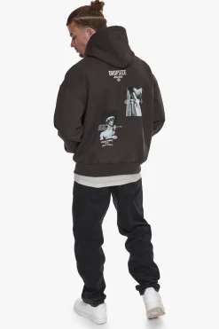 HEAVY OVERSIZE MARBLE WORLDWIDE HOODIE WASHED BLACK