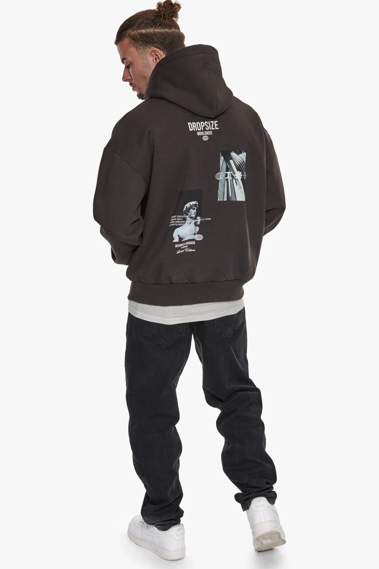 HEAVY OVERSIZE MARBLE WORLDWIDE HOODIE WASHED BLACK