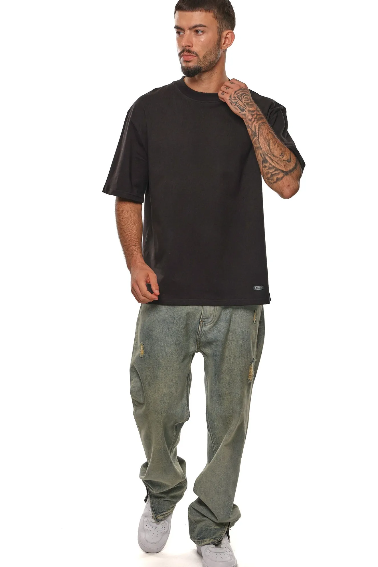 HEAVY OVERSIZE METAL PATCH BASIC T-SHIRT ANTHRACITE