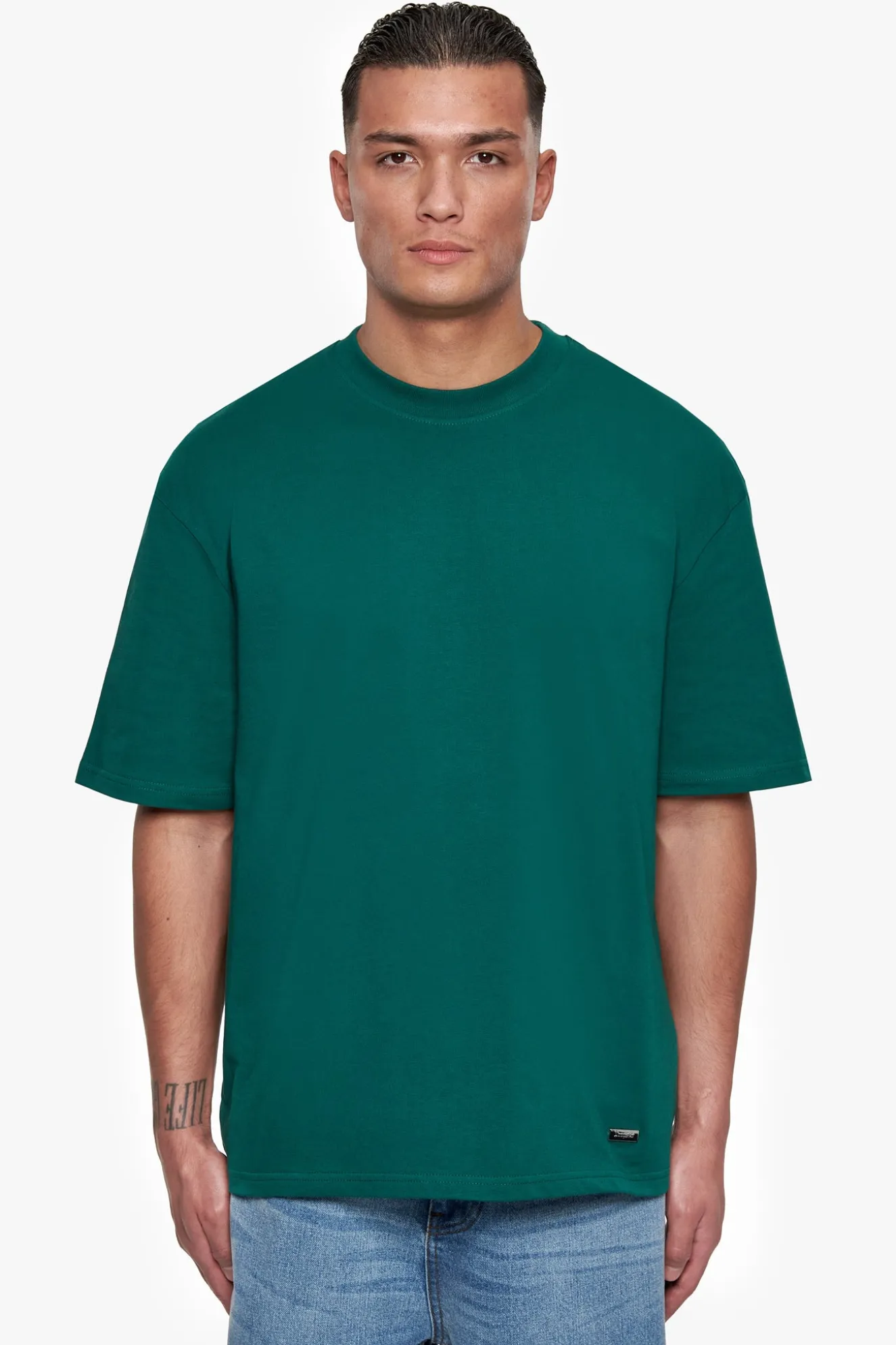 HEAVY OVERSIZE METAL PATCH BASIC T-SHIRT GREEN