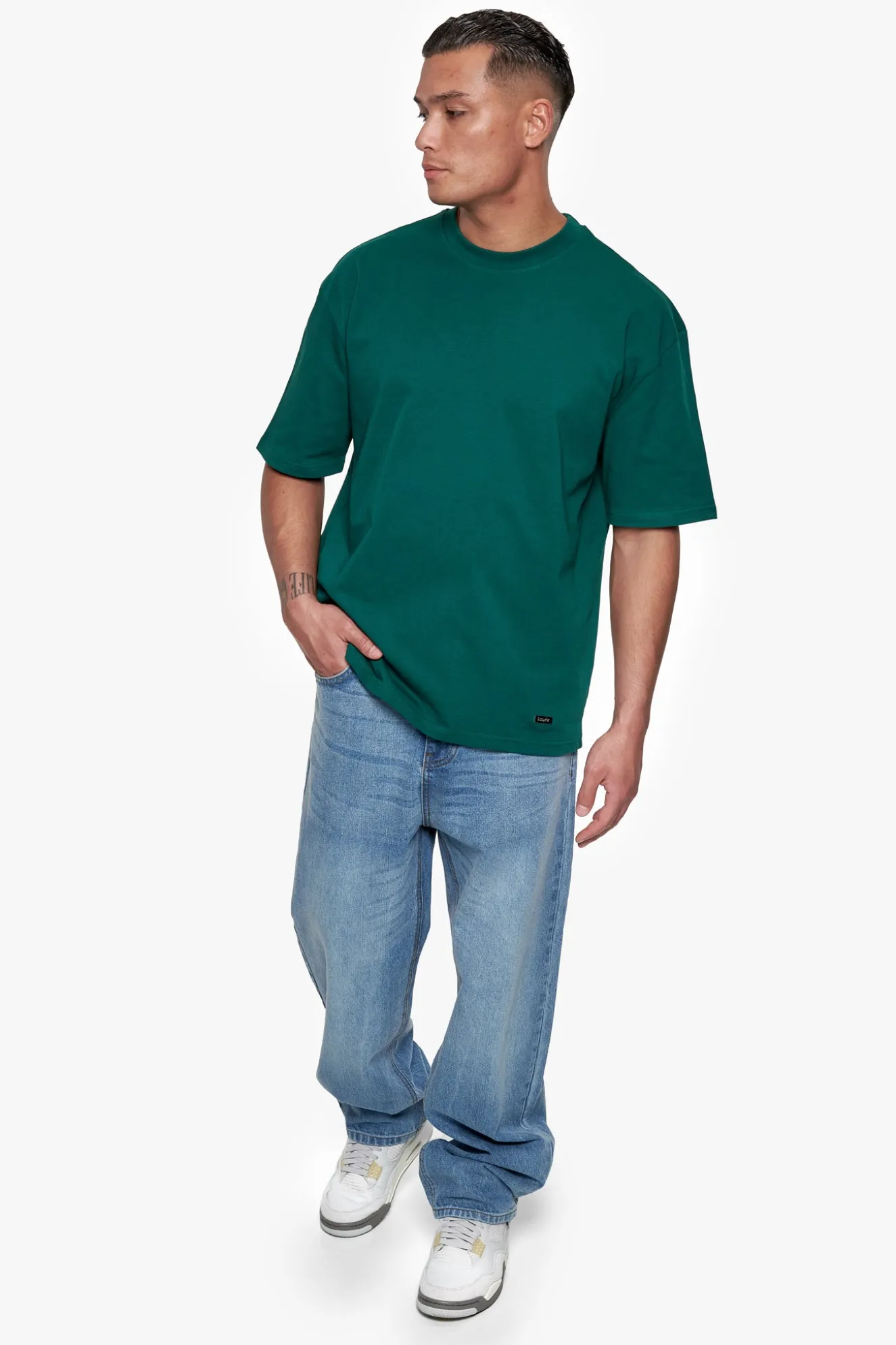 HEAVY OVERSIZE METAL PATCH BASIC T-SHIRT GREEN