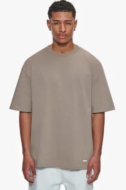 HEAVY OVERSIZE METAL PATCH BASIC T-SHIRT SIMPLY TAUPE