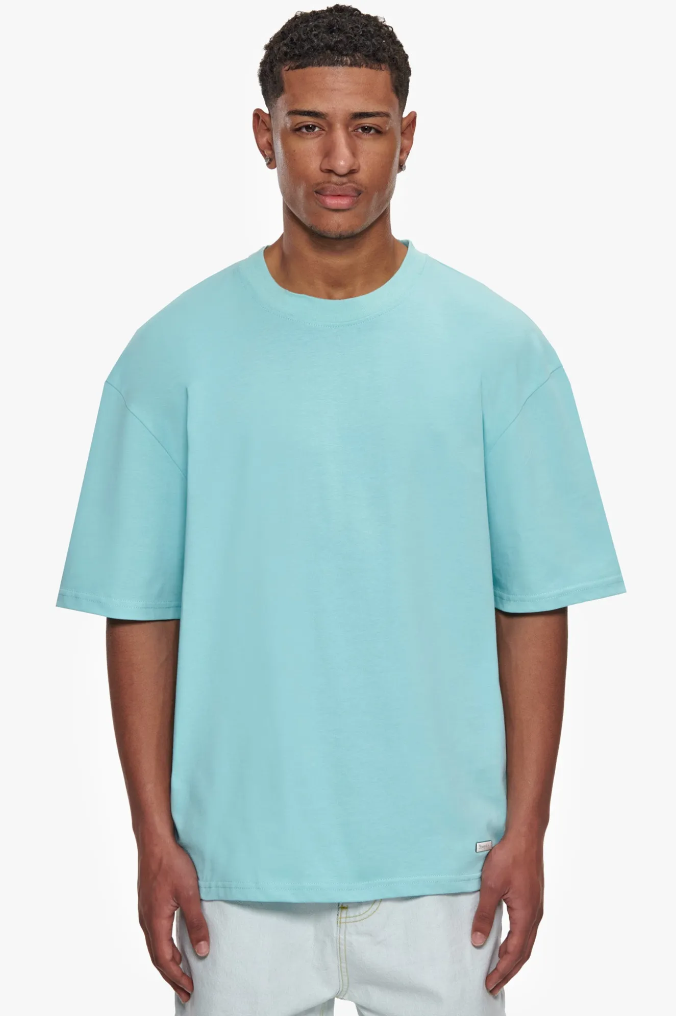 HEAVY OVERSIZE METAL PATCH BASIC T-SHIRT TURQUOISE