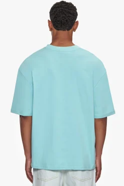 HEAVY OVERSIZE METAL PATCH BASIC T-SHIRT TURQUOISE