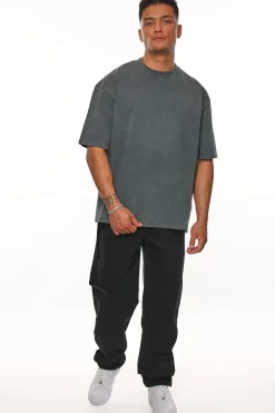 HEAVY OVERSIZE METAL PATCH BASIC T-SHIRT WASHED GREY