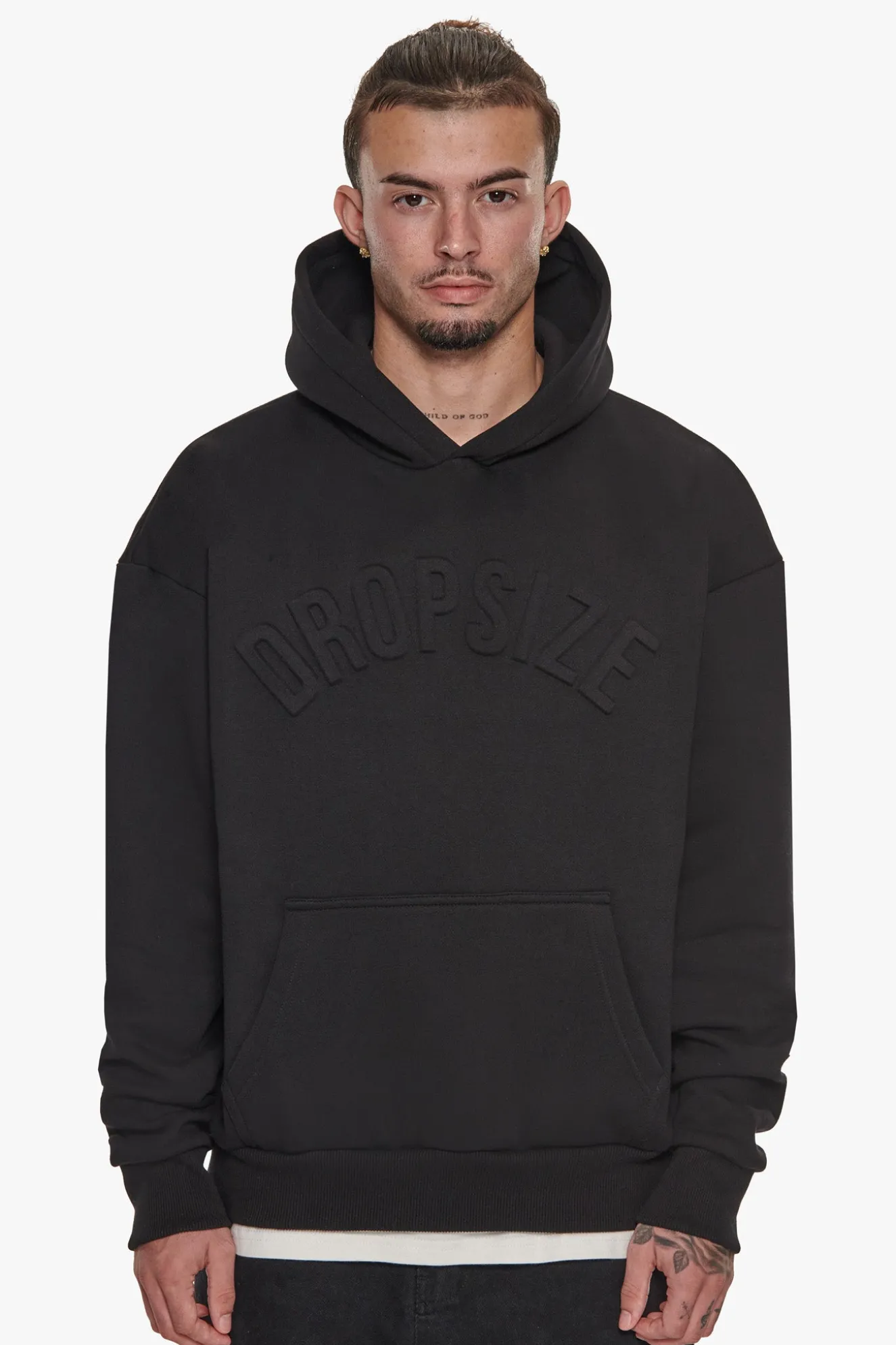 HEAVY OVERSIZE MID HD HOODIE BLACK EMBOSSED